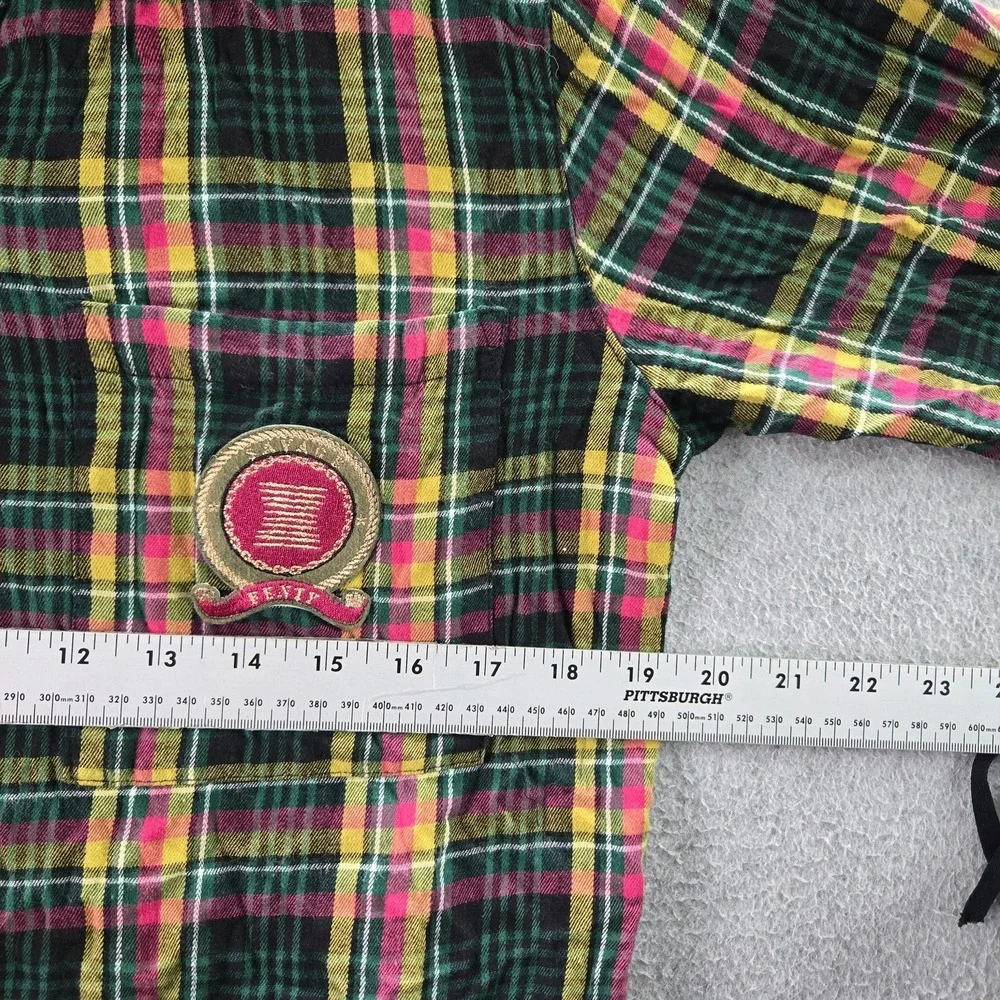 Savage X Fenty Women Sleepwear‎ Green Plaid Flannel Sleepshirt Long Sleeve